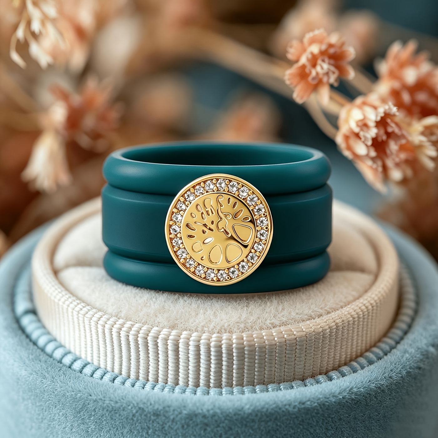3pcs 14K Gold Plated Blue Silicone Tree Promise Rings